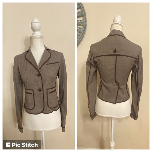 NWOT $198 BCBG MAXAZRIA Jennifer Brown Plaid Crop Blazer Jacket Fall/Winter XXS - Picture 1 of 10